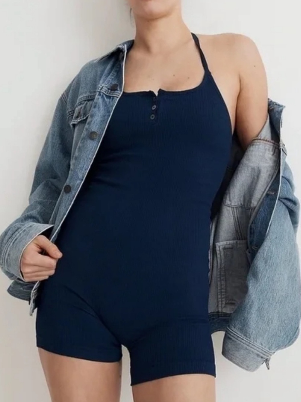 Madewell Seamless Halter Biker Unitard- Navy